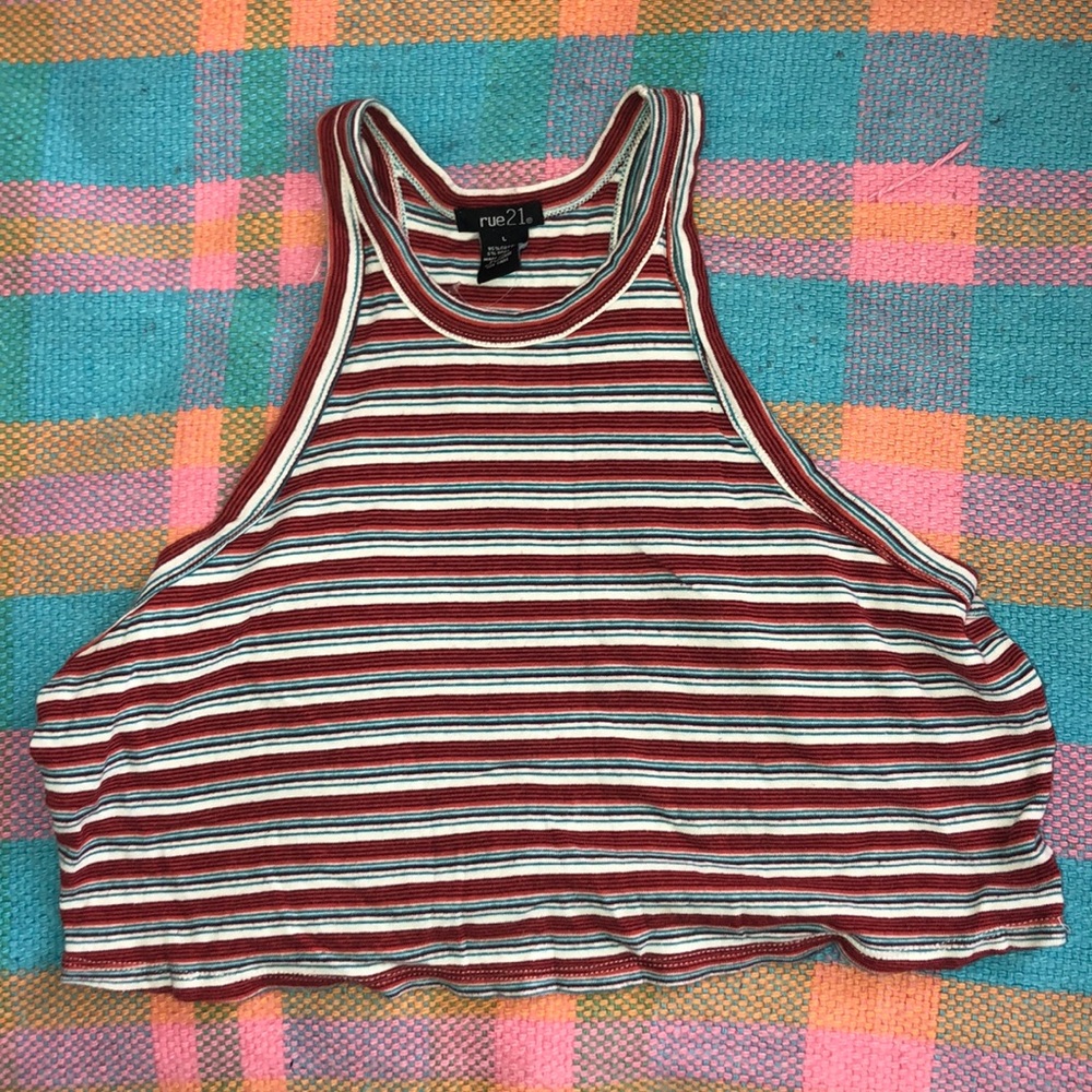striped crop top razor back tee